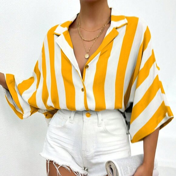 Yellow Casual Women's Beach Sun Seaside Look Shirt - Picture 1 of 6